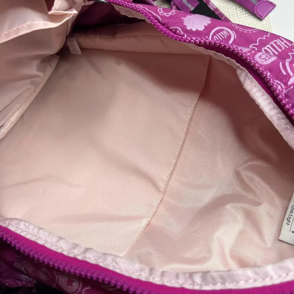 Kipling Backpack Pink Purple Print Girls School Bag Hello Hearts Stars Live.Ligh